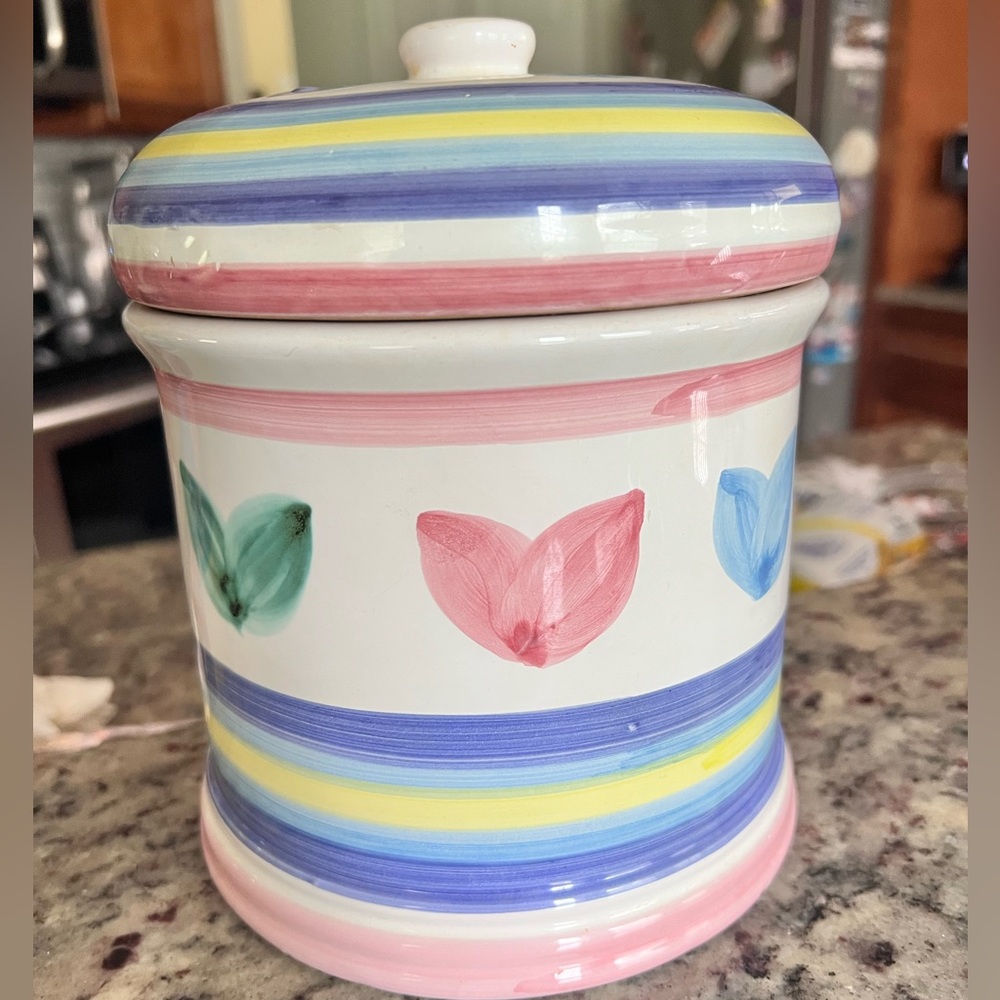 This is a Large Canister & Lid in the Melisso pattern by Caleca.